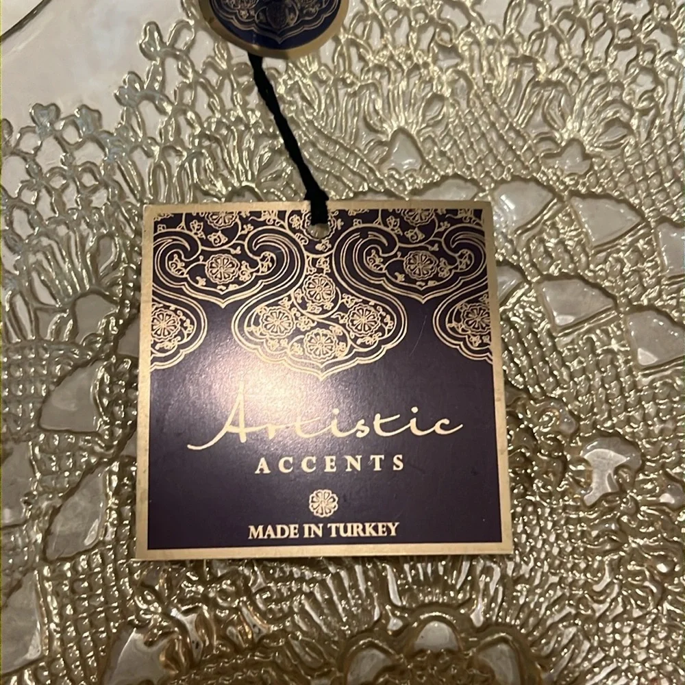 Artistic Accents Turkish Gold Lace Glass Oval Serving Bowl NWT